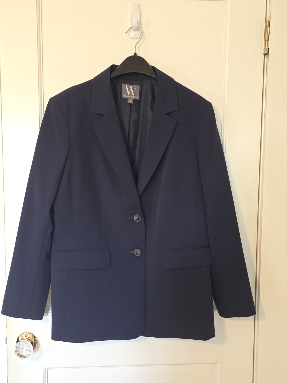 Worthington Navy Single-Breasted Two-Button Blazer Suit Jacket